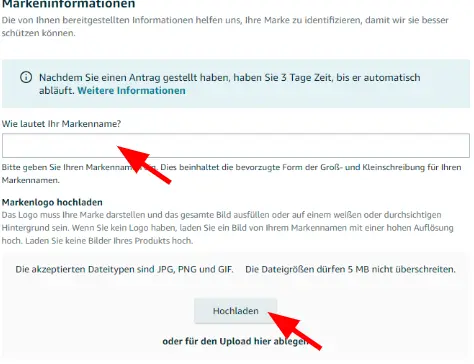 Marke registrieren Amazon Eingabemaske Brand Registry