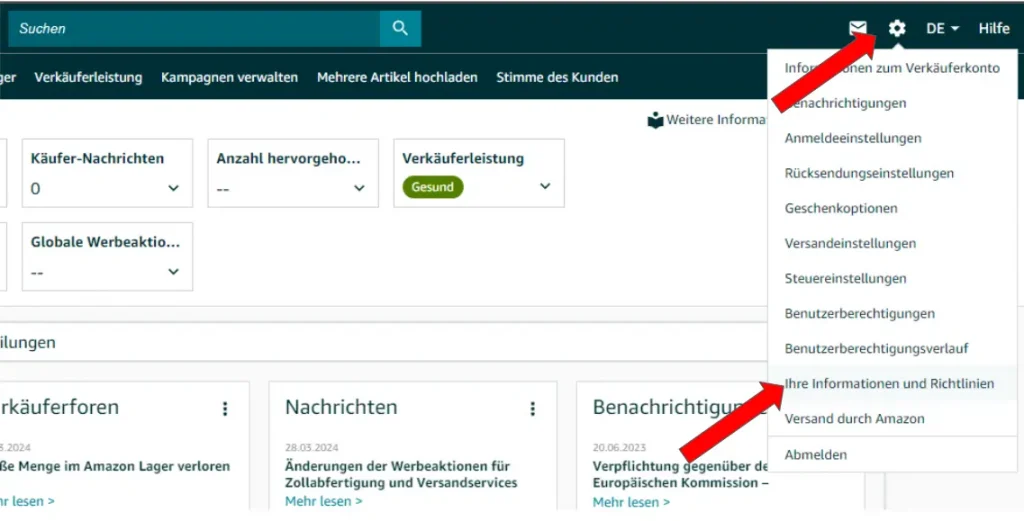 Wo können Amazon Rechtstexte im Amazon Seller Central hochgeladen werden