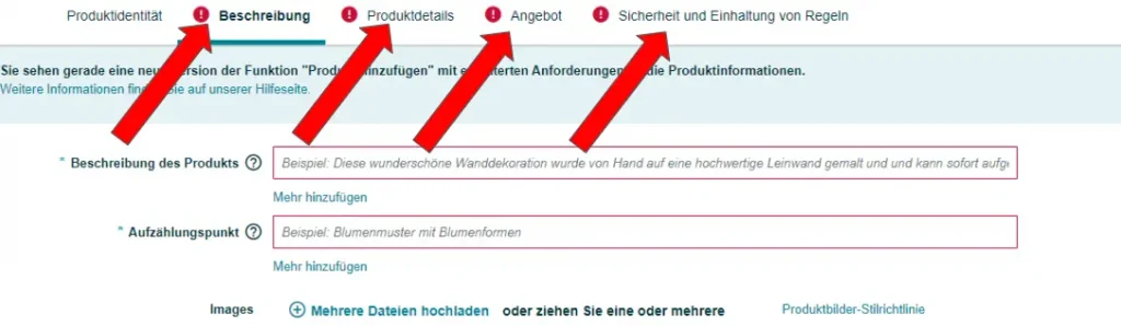 Amazon Produkt hinzufügen Eingabemaske