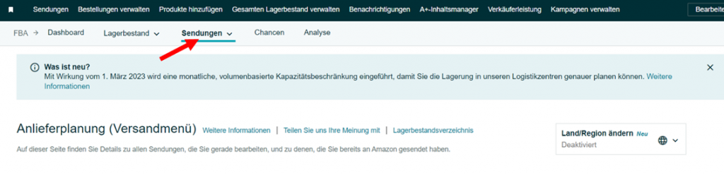 Sendung an Amazon erstellen