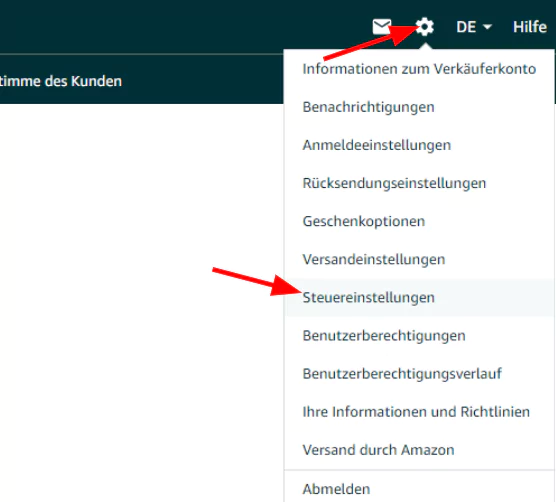 Amazon Steuercode auf Accountebene einstellen