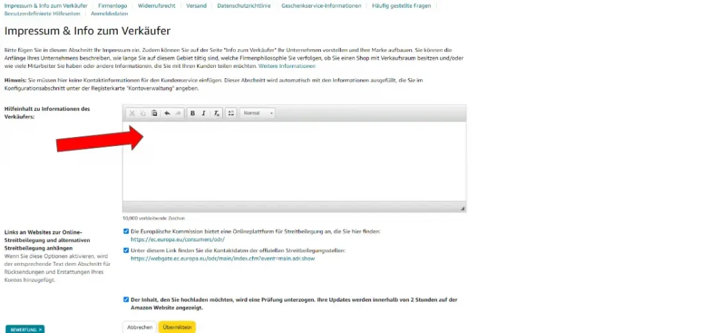Impressum & Info zum Verkäufer eintragen
