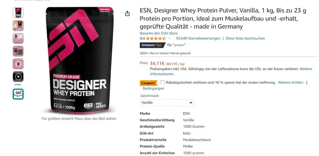 Amazon Coupon auf Produktdetailseite