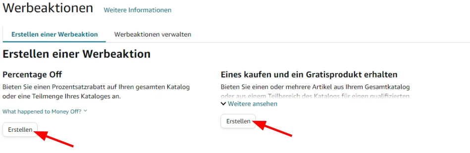 Amazon Werbeaktion Einstellungen