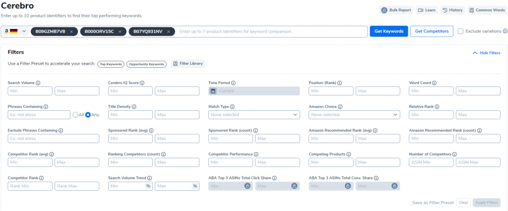 Amazon keyword research with Helium 10